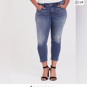 torrid Blue Distressed Ankle Crop Jeans